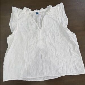 Old Navy White Ruffle Trim Blouse XL